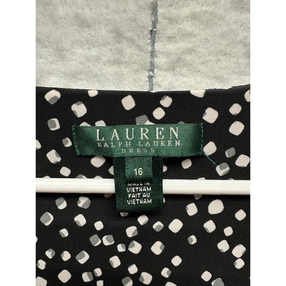 Lauren Ralph Lauren Women Twisted Front Dress 16 Black Dot Stretch Career Classy - Picture 8 of 12